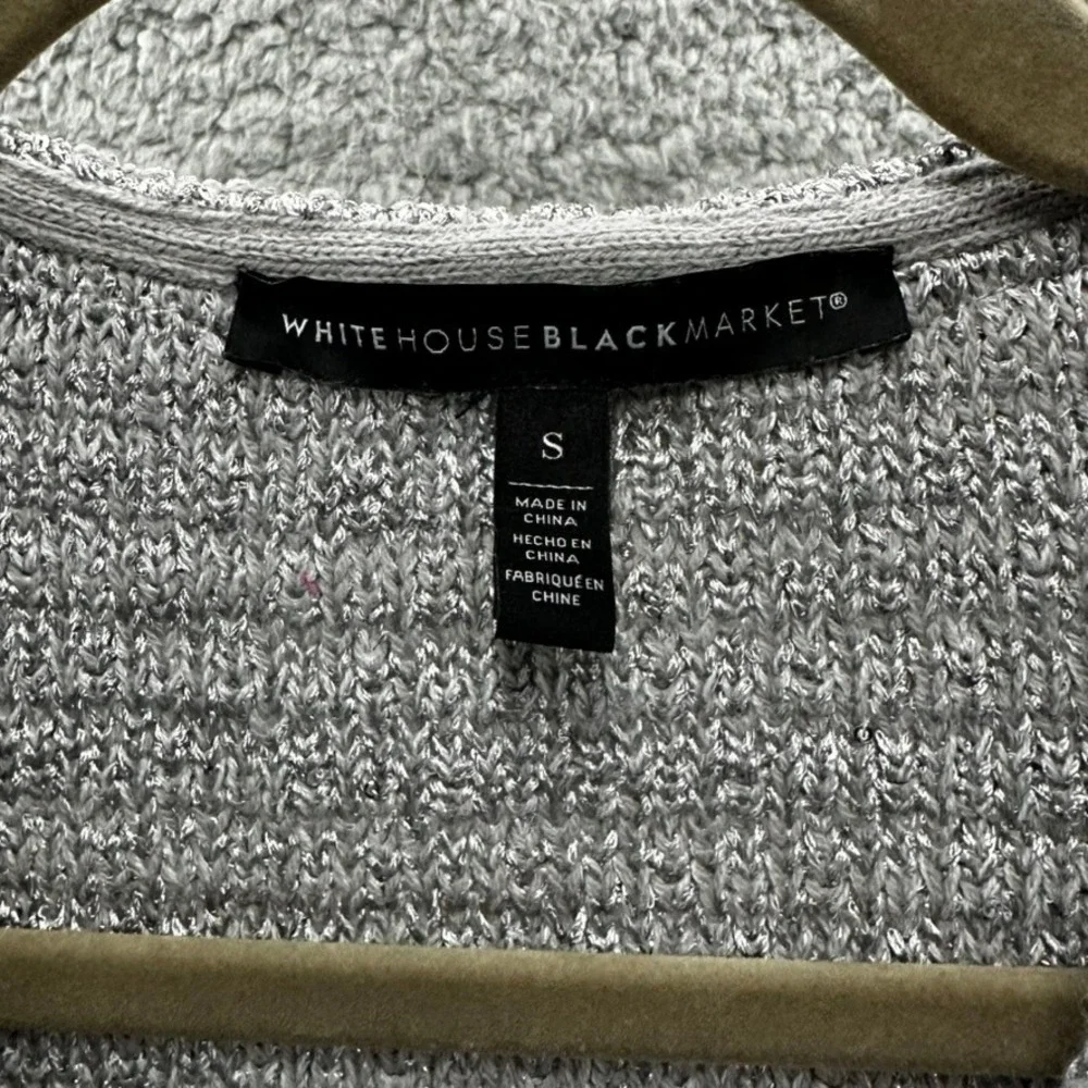 White House Black Market Women's Small Silver Metallic Fringe Knit Cardigan EUC